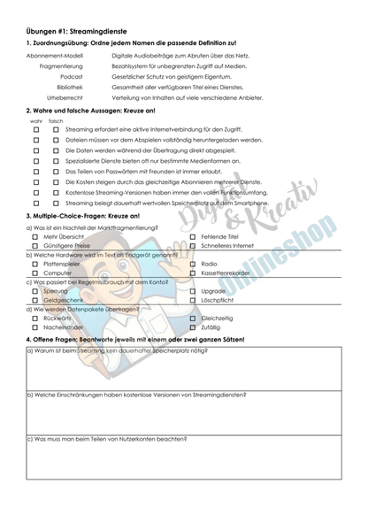 Streamingdienste einfach erklärt – Arbeitsheft mit Erklärvideo, Übungen & Lösungen | 10 Seiten PDF