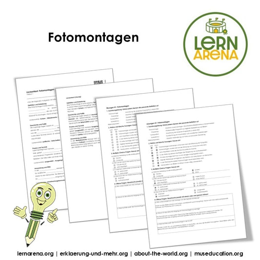 Fotomontagen Arbeitsheft, 10 Seiten, mit Lückentexten, Übungen und Lösungen