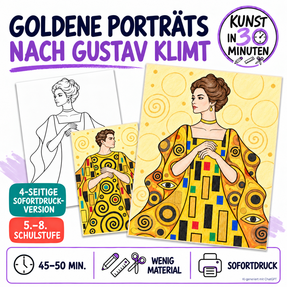 Goldene Porträts nach Gustav Klimt | Kunst in 30 Minuten