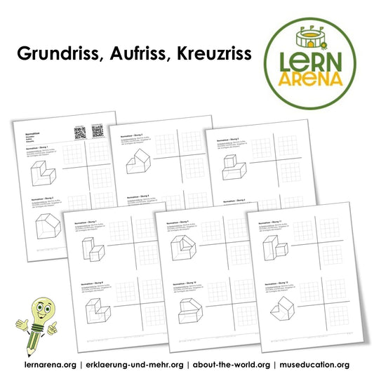 Grundriss Aufriss Kreuzriss Arbeitsheft (14 Seiten) | Normalrisse üben | PDF – Titelbild