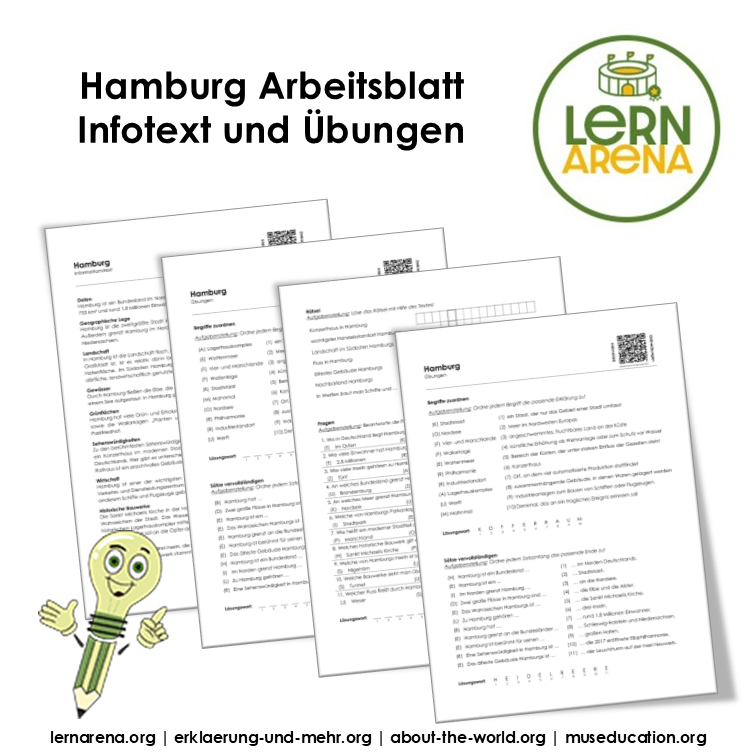 Hamburg Arbeitsblatt (PDF) mit Infotext, Übungen, Lösungen und QR-Codes | 5 Seiten