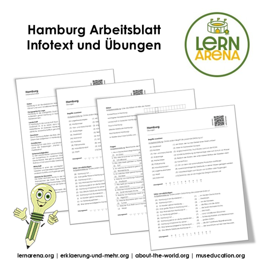 Hamburg Arbeitsblatt (PDF) mit Infotext, Übungen, Lösungen und QR-Codes | 5 Seiten