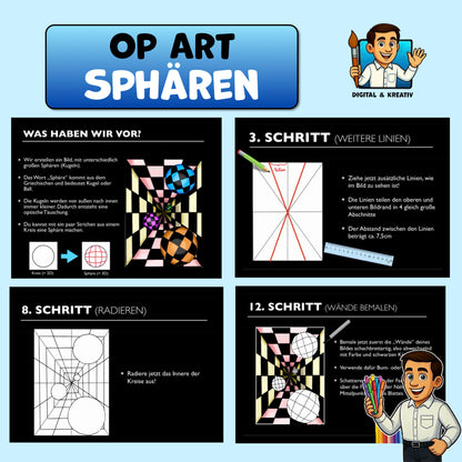 Kunst Schritt für Schritt: Op-Art Sphären (inkl. Vorlage)