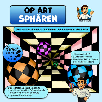 Kunst Schritt für Schritt: Op-Art Sphären (inkl. Vorlage)