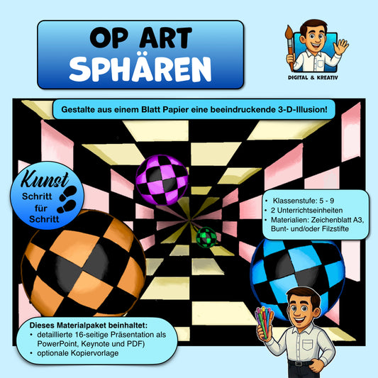 Kunst Schritt für Schritt: Op-Art Sphären (inkl. Vorlage)