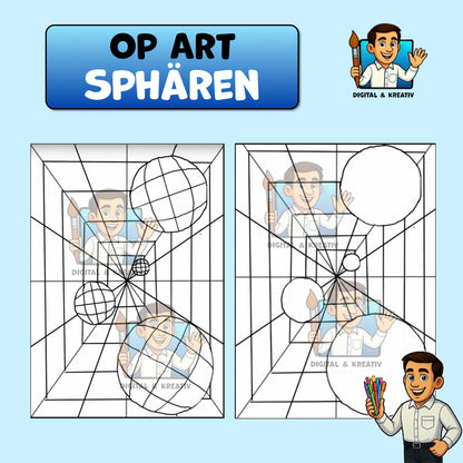 Kunst Schritt für Schritt: Op-Art Sphären (inkl. Vorlage)
