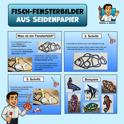 KUNST Schritt für Schritt: Fisch-Fensterbilder mit 6 Vorlagen (Seidenpapierbastelarbeit)
