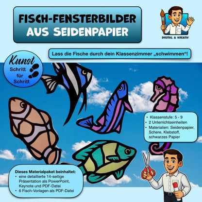 KUNST Schritt für Schritt: Fisch-Fensterbilder mit 6 Vorlagen (Seidenpapierbastelarbeit)