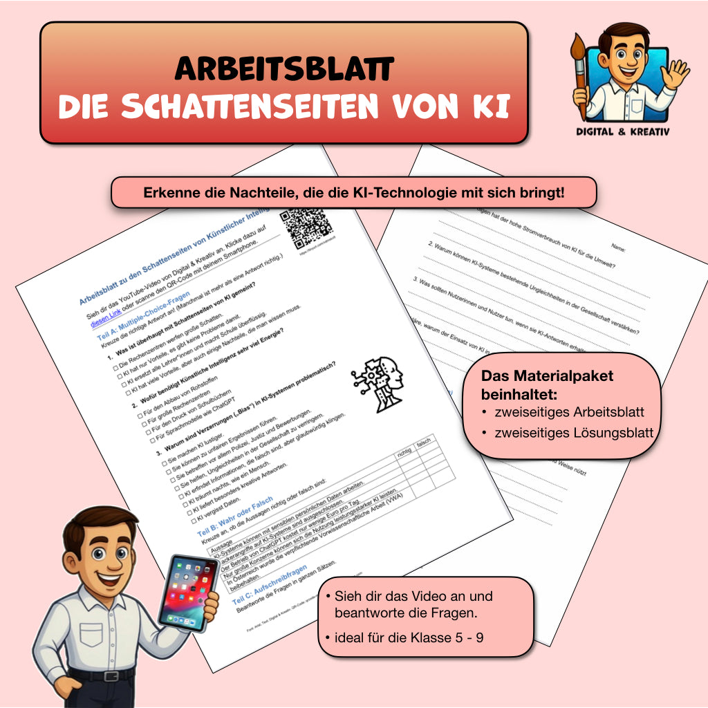 Arbeitsblatt zu den Schattenseiten von KI (PDF + Lösung)