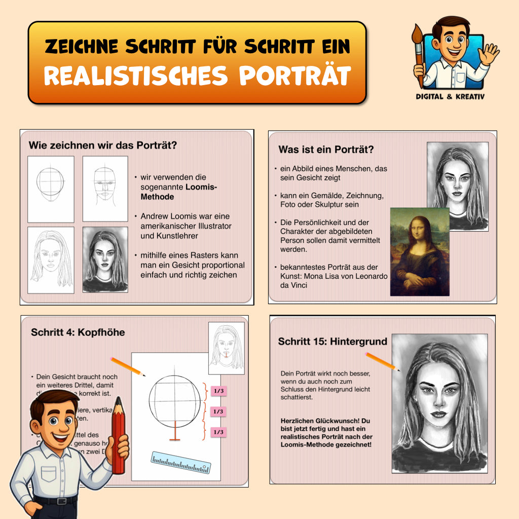 KUNST Schritt für Schritt: Porträt zeichnen n.d. Loomis-Methode (Bleistiftzeichnung)