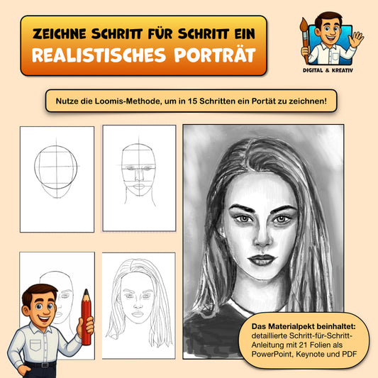 KUNST Schritt für Schritt: Porträt zeichnen n.d. Loomis-Methode (Bleistiftzeichnung)