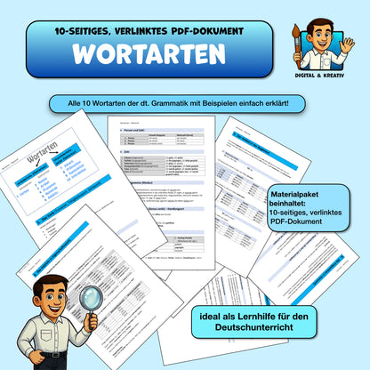 DEUTSCH: komplette Übersicht über alle 10 Wortarten – Titelbild