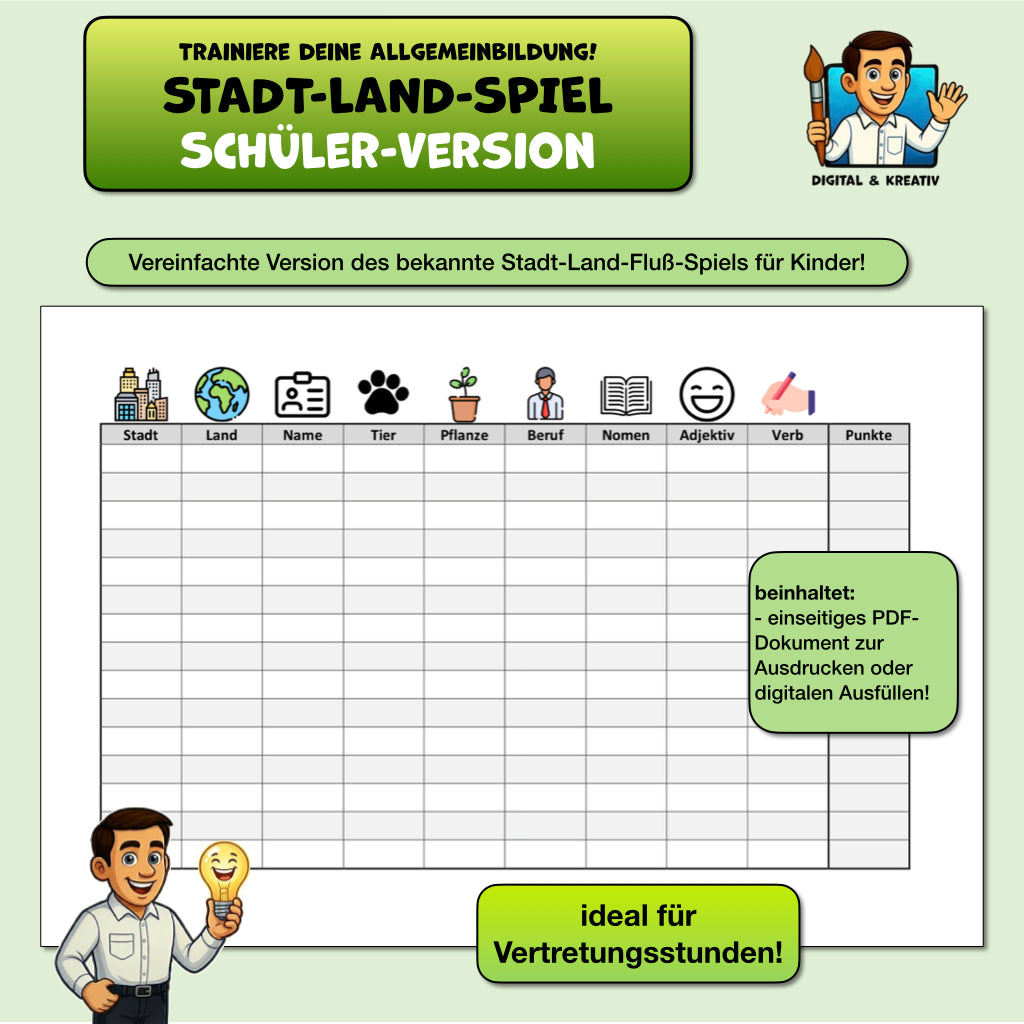 FREEBIE: einfaches Stadt-Land-Spiel (Schülerversion) – Titelbild