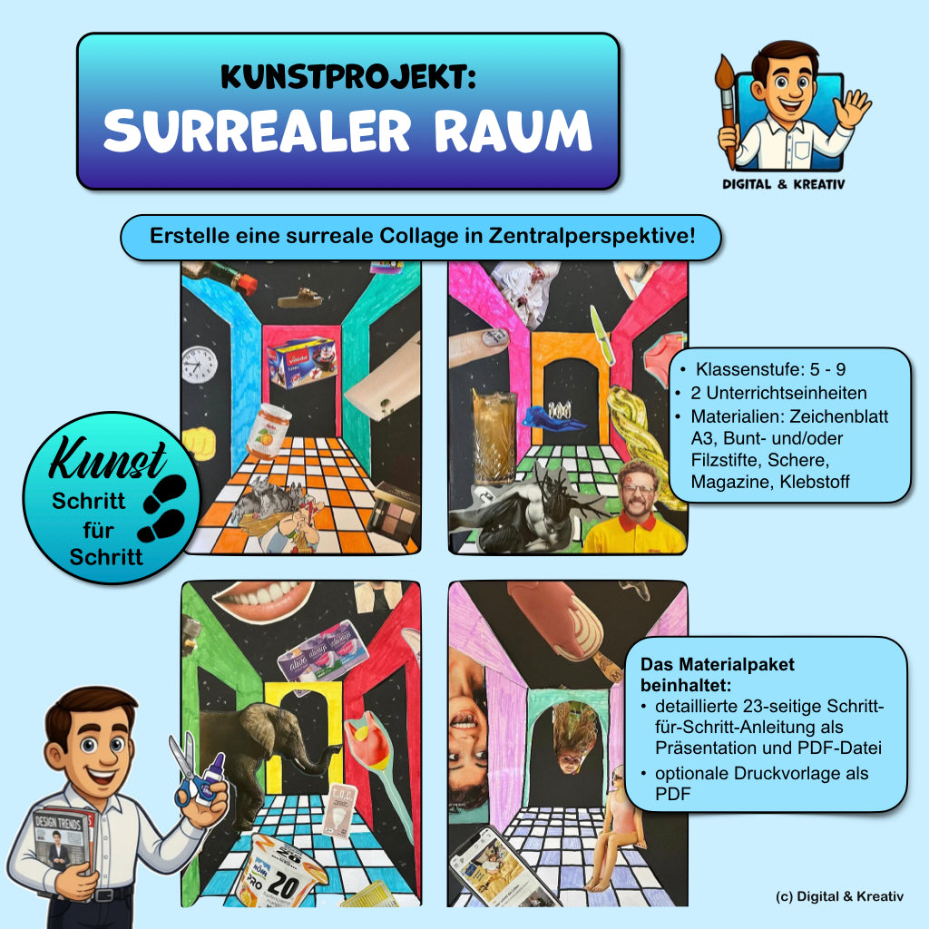Kunstprojekt: Surrealer Raum (23 Folien) | Schritt-für-Schritt-Anleitung | PowerPoint + PDF – Titelbild