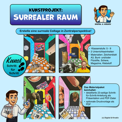 Kunstprojekt: Surrealer Raum (23 Folien) | Schritt-für-Schritt-Anleitung | PowerPoint + PDF – Titelbild