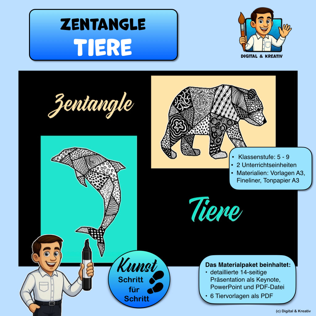 Kunstprojekt „Zentangle Tiere“ – Titelbild