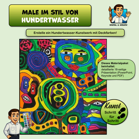 Kunstprojekt „Male wie Hundertwasser“ – Farben, Spiralen & Fantasie Schritt für Schritt (18 Seiten)