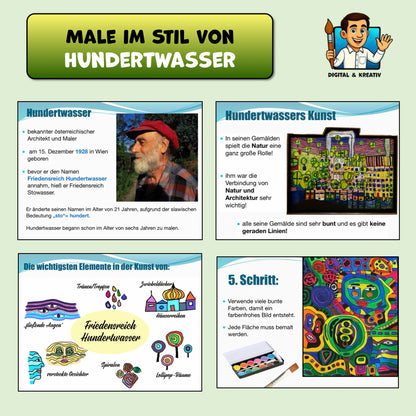 Kunstprojekt „Male wie Hundertwasser“ – Farben, Spiralen & Fantasie Schritt für Schritt (18 Seiten)