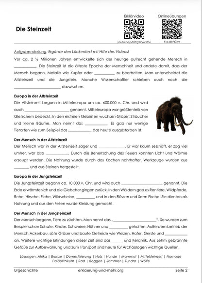 Urgeschichte – Steinzeit, Bronzezeit & Eisenzeit | 12-seitiges Arbeitsheft (PDF)