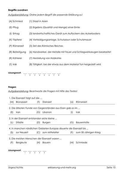Urgeschichte – Steinzeit, Bronzezeit & Eisenzeit | 12-seitiges Arbeitsheft (PDF)