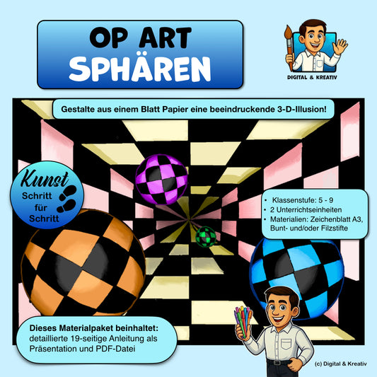 Kunstprojekt „Op-Art Sphären“ – Optische Täuschung & räumliche Wirkung Schritt für Schritt (19 Seiten)