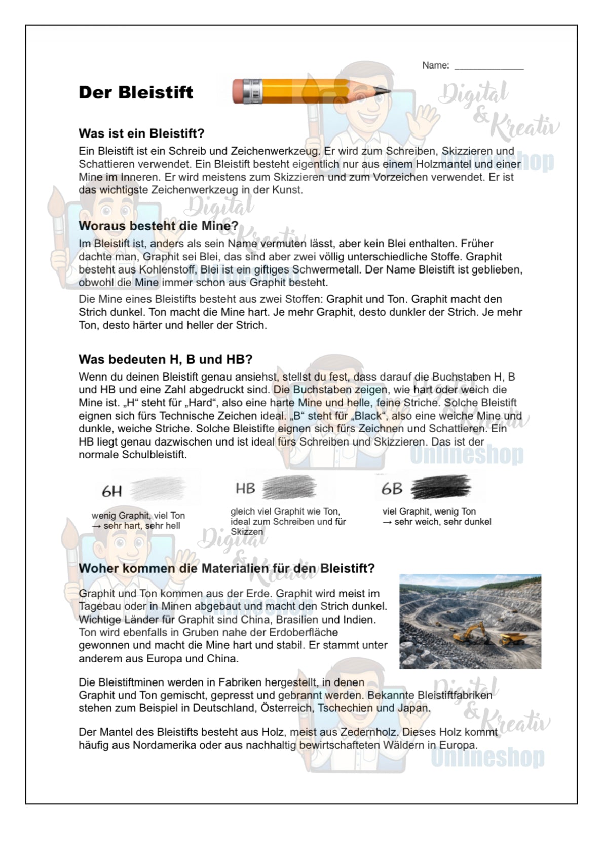 Der Bleistift – Grundlagen des Zeichnens und Schattierens (Arbeitsblatt, 2 Seiten PDF)