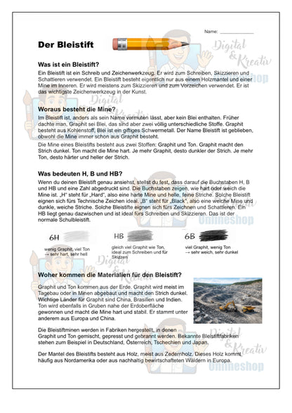 Der Bleistift – Grundlagen des Zeichnens und Schattierens (Arbeitsblatt, 2 Seiten PDF)