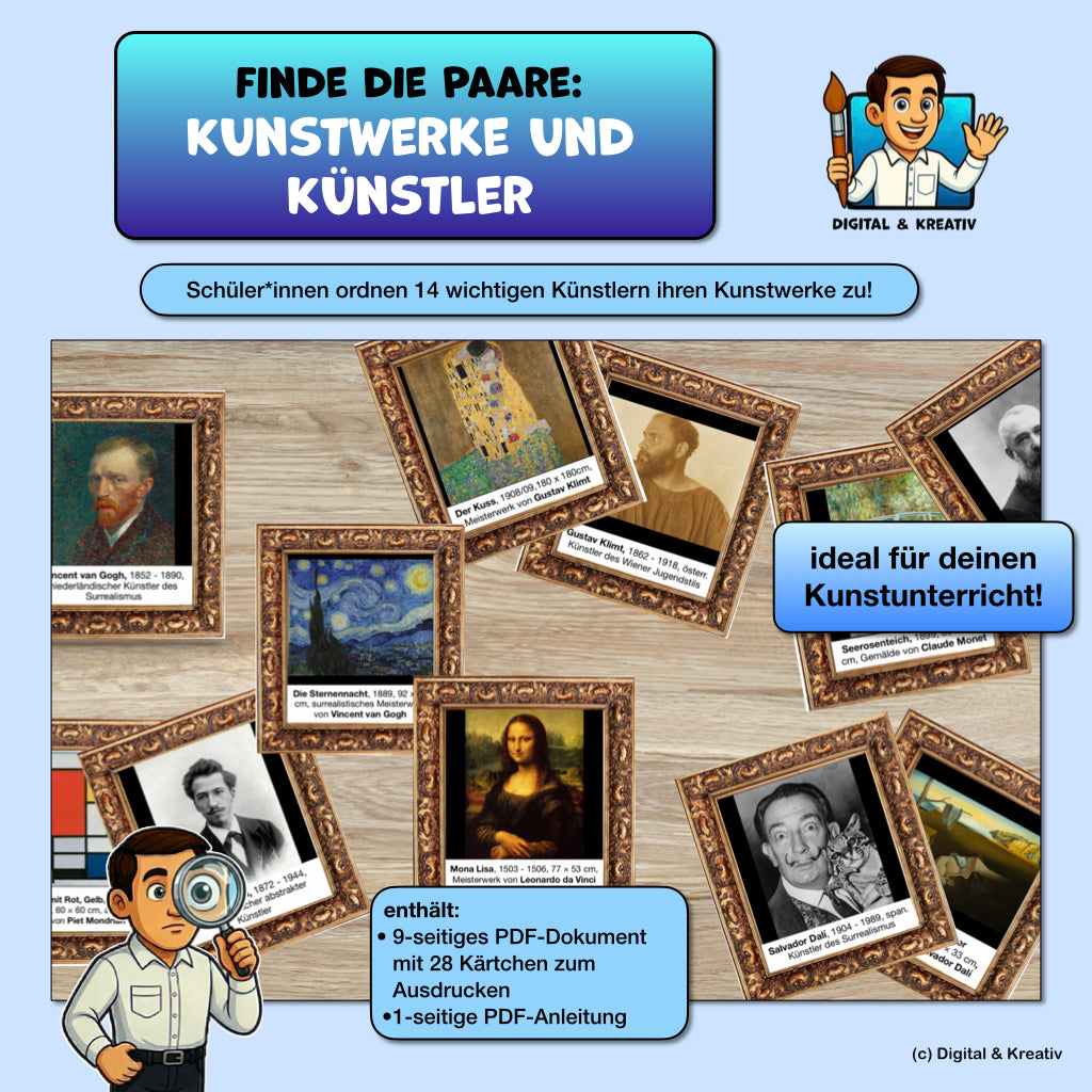 Kunstpaare finden – Künstler und Kunstwerke spielerisch zuordnen (9 Seiten)