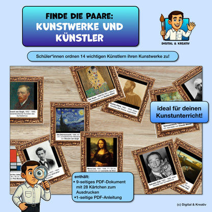 Kunstpaare finden – Künstler und Kunstwerke spielerisch zuordnen (9 Seiten)