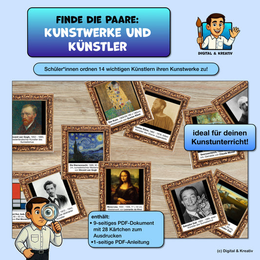 Kunstpaare finden – Künstler und Kunstwerke spielerisch zuordnen (9 Seiten)