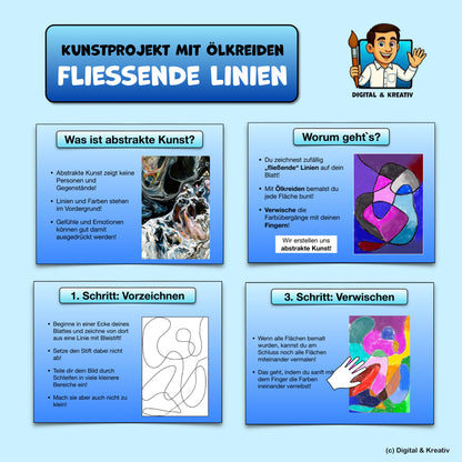 Fließende Linien mit Ölkreiden – kostenloses abstraktes Kunstprojekt (11 Seiten)