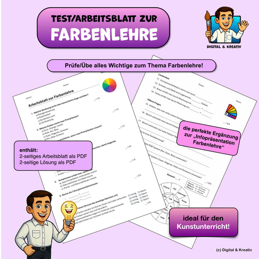 Arbeitsblatt Farbenlehre – ideal als Test oder Lernzielkontrolle (inkl. Lösung)