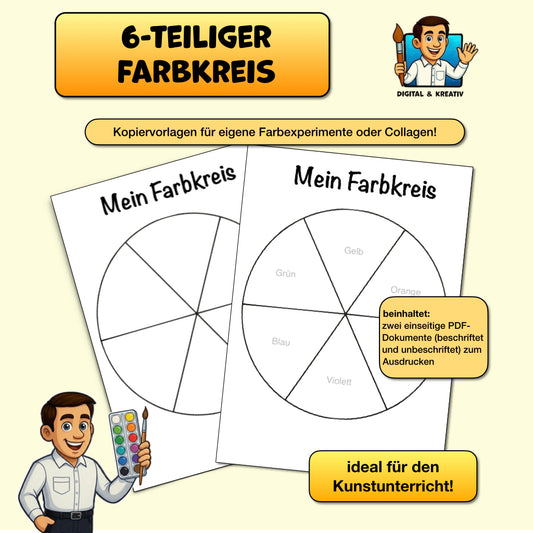 FREEBIE: 6-teiliger Farbkreis (2 Seiten - beschriftet und unbeschriftet) – Titelbild
