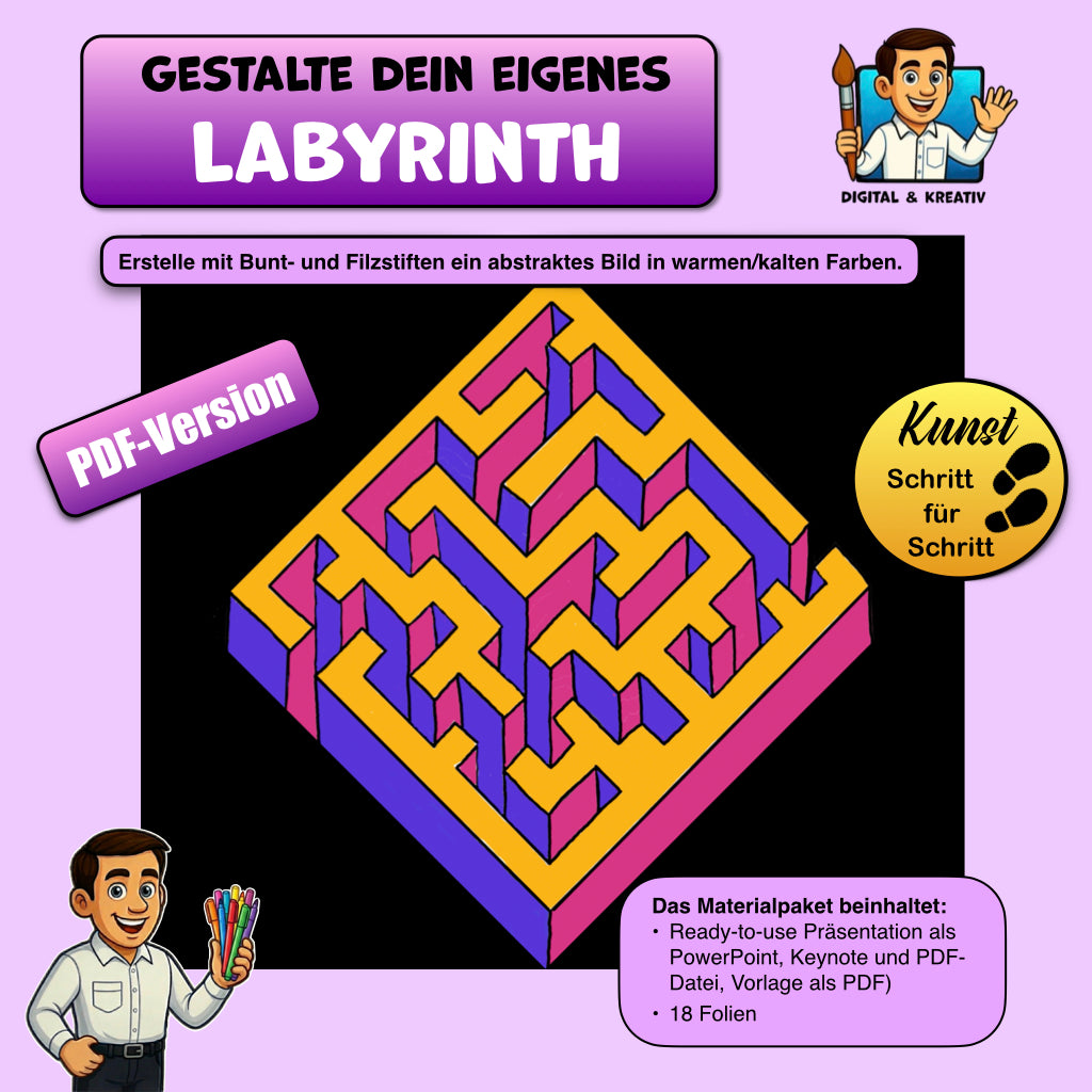 Eigenes Labyrinth gestalten Kunstprojekt (18 Seiten) | Parallelperspektive Schritt für Schritt | PDF – Titelbi