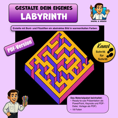 Eigenes Labyrinth gestalten Kunstprojekt (18 Seiten) | Parallelperspektive Schritt für Schritt | PDF – Titelbi