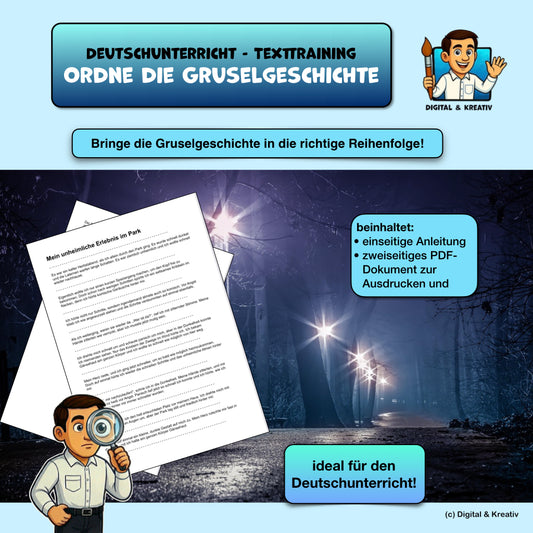 Ordne die Gruselgeschichte Arbeitsheft (3 Seiten) | Streifengeschichte zum Ausschneiden | inkl. Lösung | PDF –