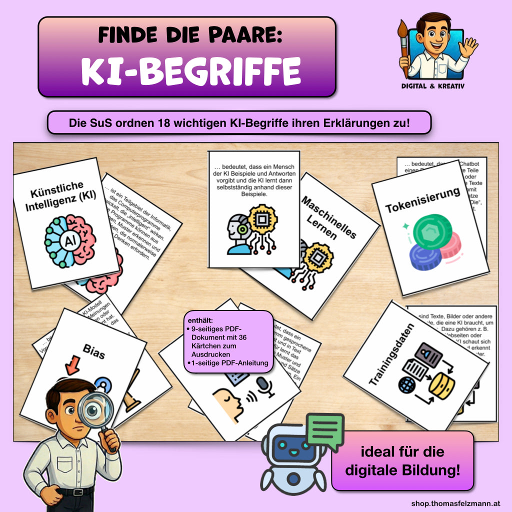 Finde die Paare: 18 KI Begriffe (36 Karten) | Zuordnungsspiel inkl. Anleitung | PDF – Titelbild