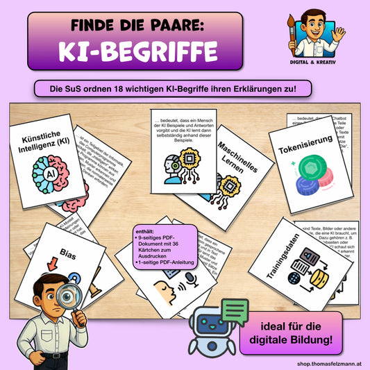 Finde die Paare: 18 KI Begriffe (36 Karten) | Zuordnungsspiel inkl. Anleitung | PDF – Titelbild