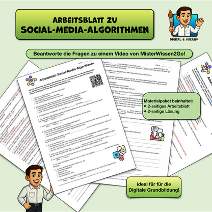 Arbeitsblatt „Wie funktionieren Algorithmen?“ (2-seitiges PDF) | Social Media, YouTube, Filterblasen – Titelbi