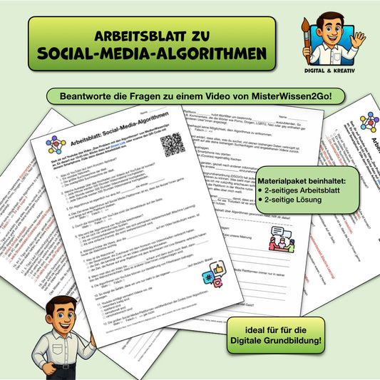 Arbeitsblatt „Wie funktionieren Algorithmen?“ (2-seitiges PDF) | Social Media, YouTube, Filterblasen – Titelbi