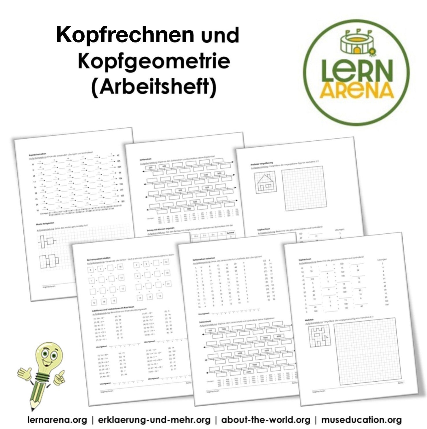 Kopfrechnen und Kopfgeometrie Arbeitsheft (56 Seiten) | Übungen + Lösungen | PDF – Titelbild