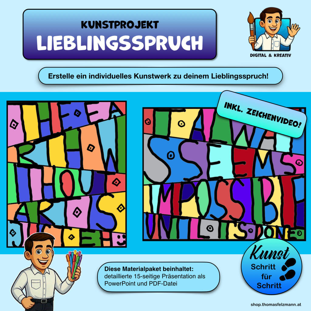 Kunstprojekt: Lieblingsspruch als abstraktes Bild (PowerPoint & PDF, 19 Folien) – Titelbild