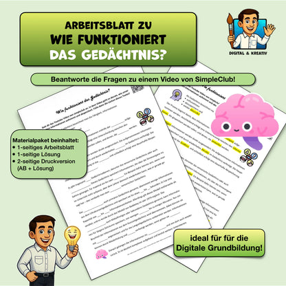 Arbeitsblatt: Wie funktioniert das Gedächtnis? (Videoarbeit mit Lückentext) | inkl. Lösung | PDF – Titelbild