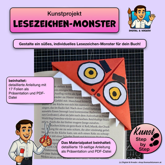 Lesezeichen Monster basteln (17 Folien) | Schritt für Schritt Anleitung als PP + PDF – Titelbild