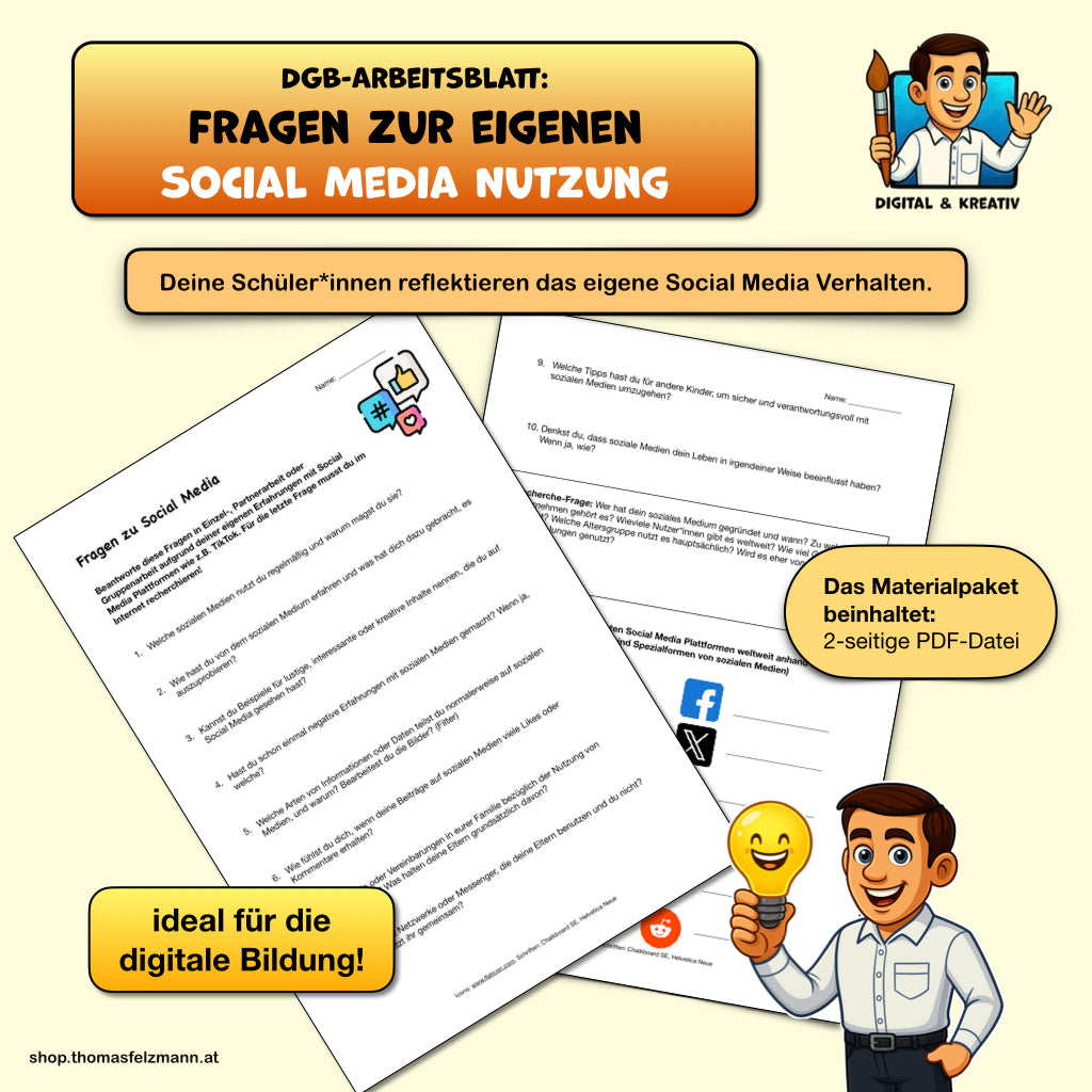 Fragen zu Social Media Arbeitsblatt (2 Seiten) | Reflexion und Recherche | Word + PDF – Titelbild