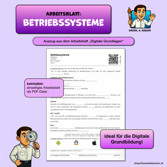 Arbeitsblatt „Betriebssysteme“ (Digitale Grundlagen 2025) | 1 Seite | Lückentext + Zuordnung – Titelbild