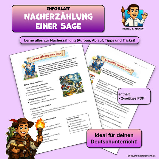 Nacherzählung einer Sage | Merkblatt (2 Seiten) | PDF – Titelbild