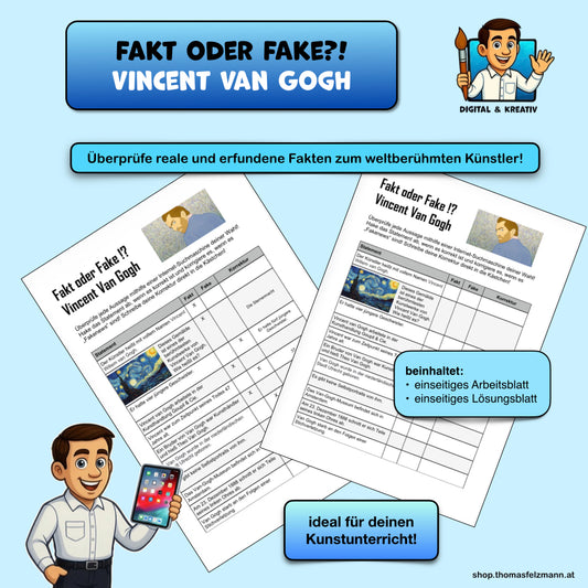 Fakt oder Fake Vincent van Gogh Arbeitsblatt und Lösung
