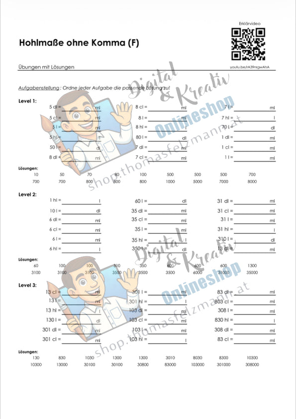 Hohlmaße mit Komma (ml, cl, dl, l, hl) | Arbeitsheft (178 Seiten inkl. Lösungen)