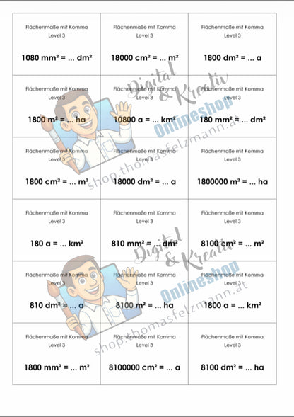 Flächenmaße mit Komma (mm², cm², dm², m², a, ha, km²) | Arbeitsheft (172 Seiten inkl. Lösungen)